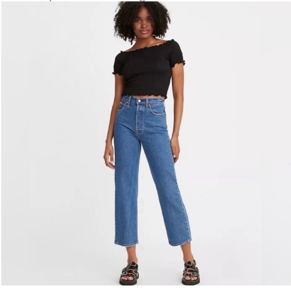Levis Ribcage Ribcage Straight Ankle Jeans in Medium Wash Blue Sz 25